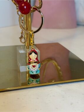 Handmade Gold-Tone Red & Turquoise Matryoshka Keychain Charm - Unbranded